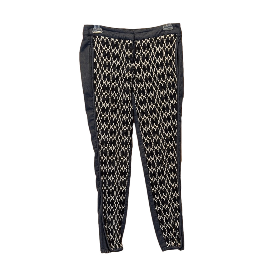 Trina Turk Retro Navy and White Geometric Print Ankle Zip Trouser Pants Size 0